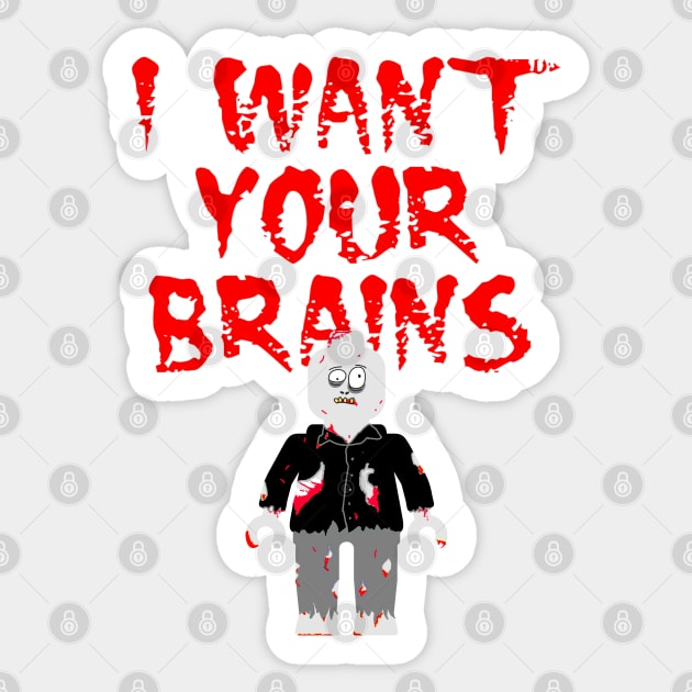 I WANT YOUR BRAINS ZOMBIE MINIFIG Sticker by ChilleeW